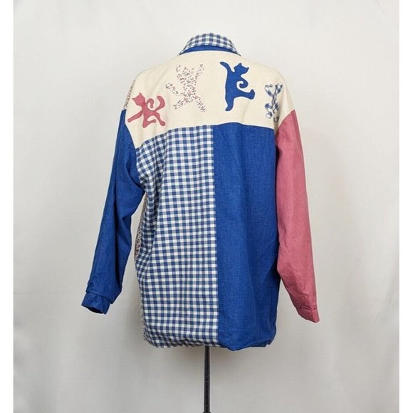 Cat Lady Jacket Calico Checked Plaid Patchwork  Handmade Misses Size 16 - Picture 6 of 7